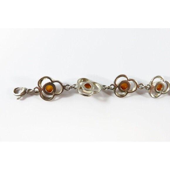 7 3/4" Modernist Sterling Silver Amber Cabochon Bracelet Lobster Clasp - Picture 8 of 12